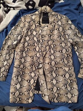 Zara Snake Print Blazer Jacket in Beige and Black